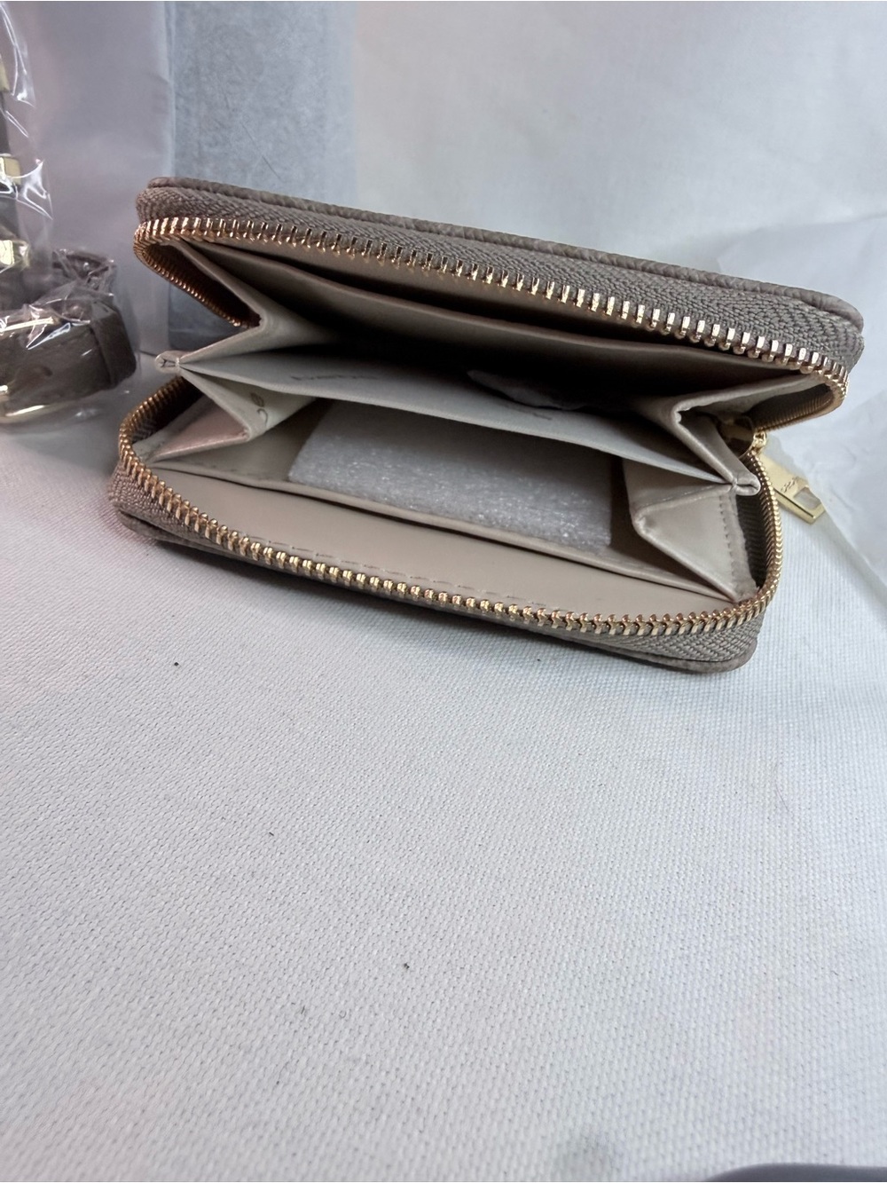 bebe Taupe Logo Satchel with Matching Wallet and keychain - Picture 5 of 15